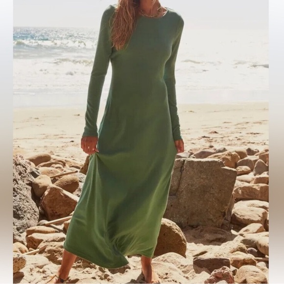 NWT FP BEACH Free People Aubre Open-Back Essential Maxi Dress Mermaid Green Sz L - Picture 2 of 12